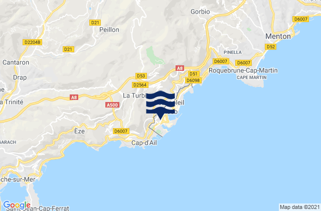 Carte des horaires des marées pour Moneghetti, Monaco