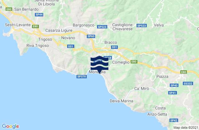 Carte des horaires des marées pour Moneglia, Italy