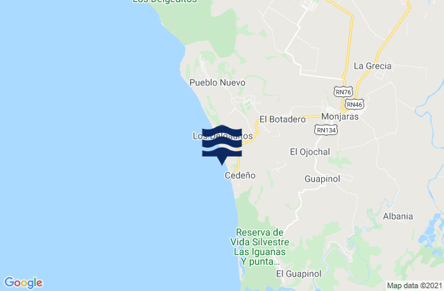 Carte des horaires des marées pour Monjarás, Honduras