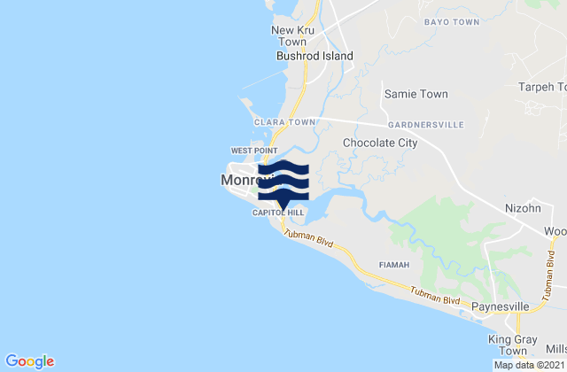 Carte des horaires des marées pour Monrovia, Liberia