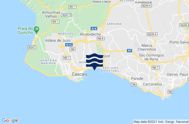 Carte des horaires des marées pour Monte Estoril, Portugal