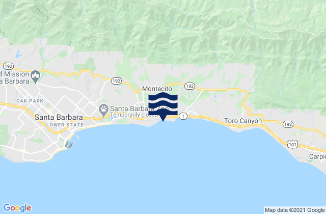 Carte des horaires des marées pour Montecito, United States