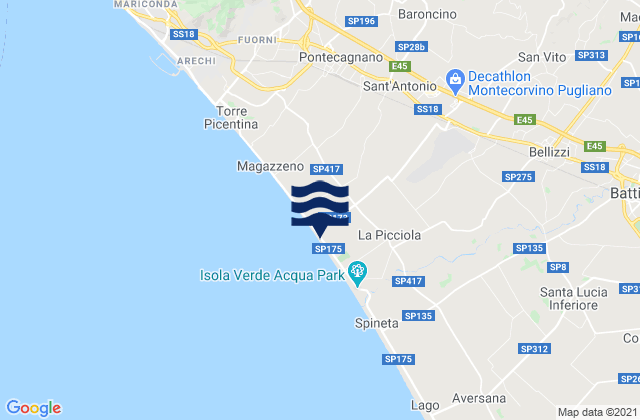 Carte des horaires des marées pour Montecorvino Rovella, Italy