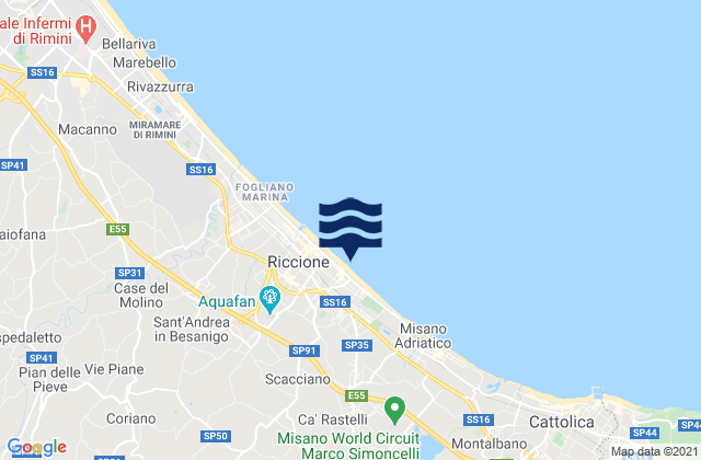 Carte des horaires des marées pour Montefiore Conca, Italy