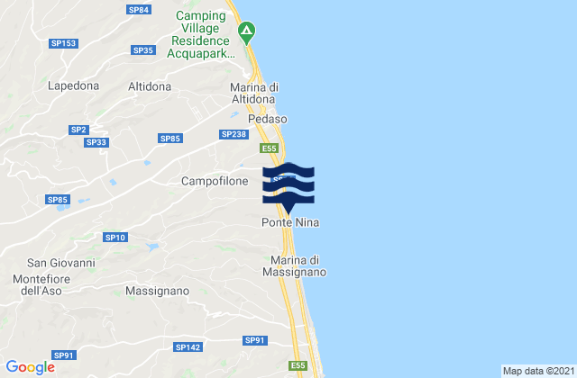 Carte des horaires des marées pour Montefiore dell'Aso, Italy