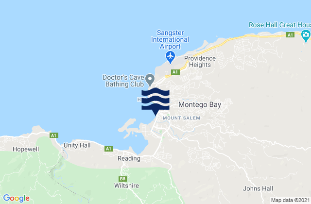 Carte des horaires des marées pour Montego Bay, Jamaica