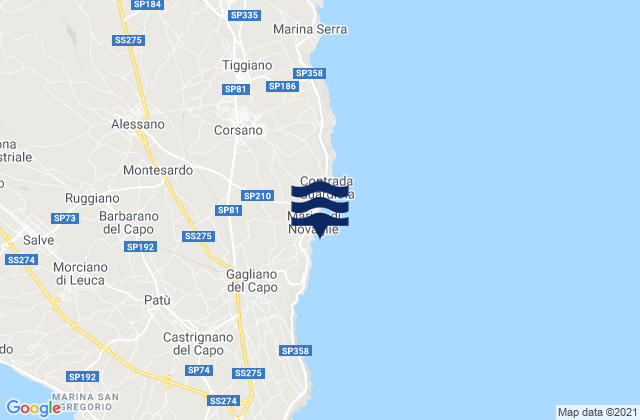 Carte des horaires des marées pour Montesardo, Italy