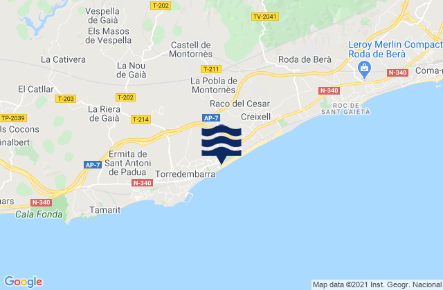 Carte des horaires des marées pour Montferri, Spain