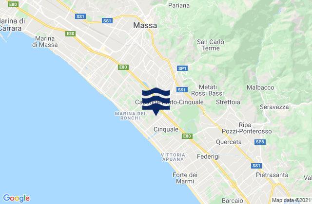 Carte des horaires des marées pour Montignoso, Italy