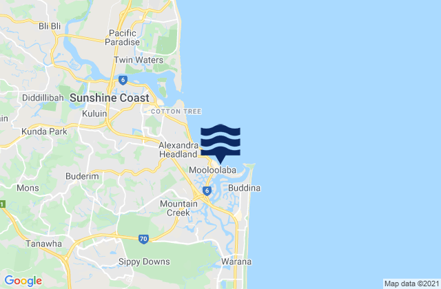 Carte des horaires des marées pour Mooloolaba Beach, Australia