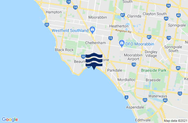 Carte des horaires des marées pour Moorabbin, Australia