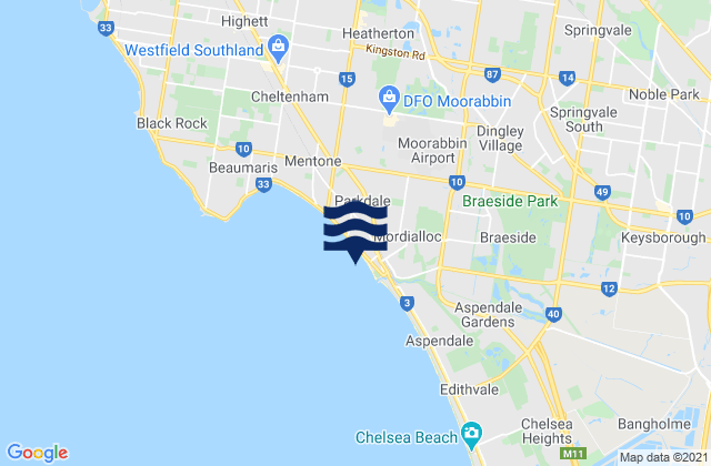 Carte des horaires des marées pour Mordialloc, Australia