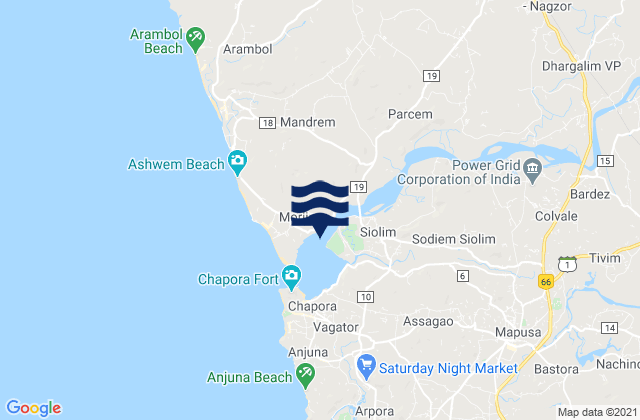 Carte des horaires des marées pour Morjim, India