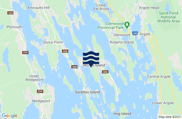 Carte des horaires des marées pour Morris Island, Canada