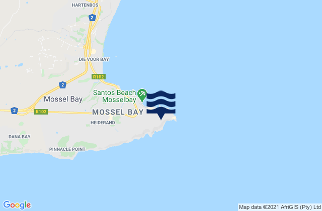 Carte des horaires des marées pour Mossel Bay, South Africa