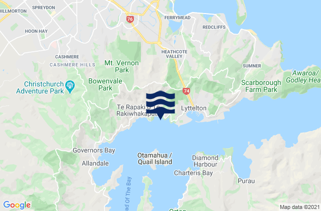 Carte des horaires des marées pour Motukauatirahi/Cass Bay, New Zealand