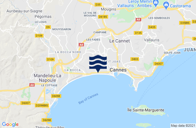 Carte des horaires des marées pour Mougins, France