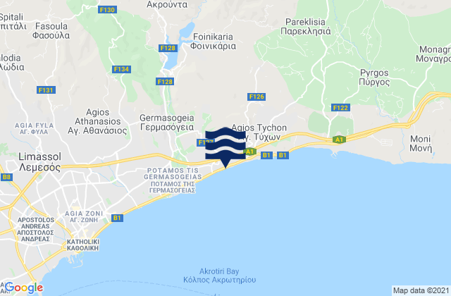 Carte des horaires des marées pour Mouttagiáka, Cyprus