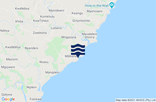 Carte des horaires des marées pour Mpame, South Africa