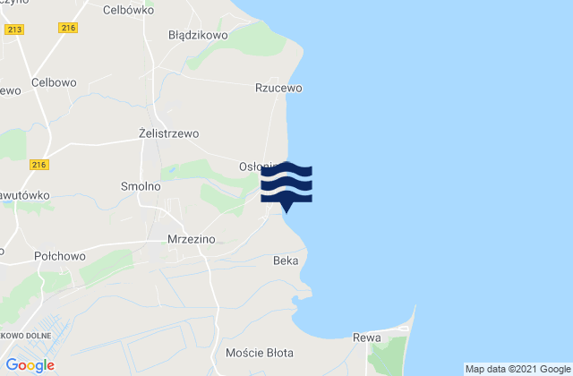 Carte des horaires des marées pour Mrzezino, Poland