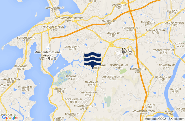 Carte des horaires des marées pour Muan, South Korea