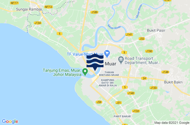 Carte des horaires des marées pour Muar, Malaysia