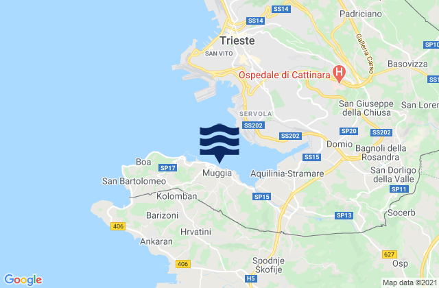 Carte des horaires des marées pour Muggia, Italy