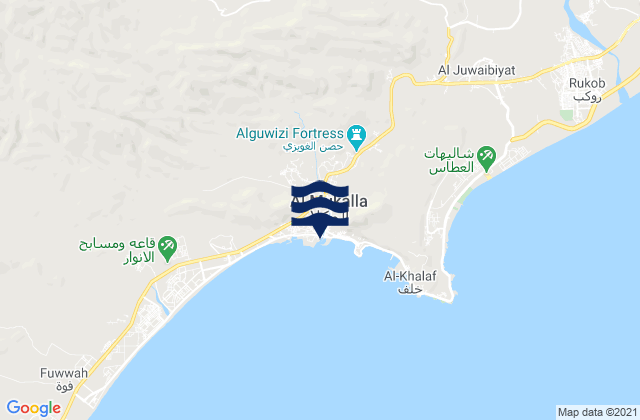 Carte des horaires des marées pour Mukalla, Yemen