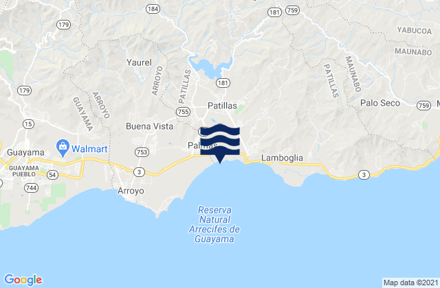 Carte des horaires des marées pour Mulas Barrio, Puerto Rico
