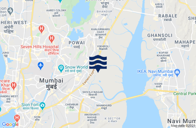 Carte des horaires des marées pour Mumbai, India