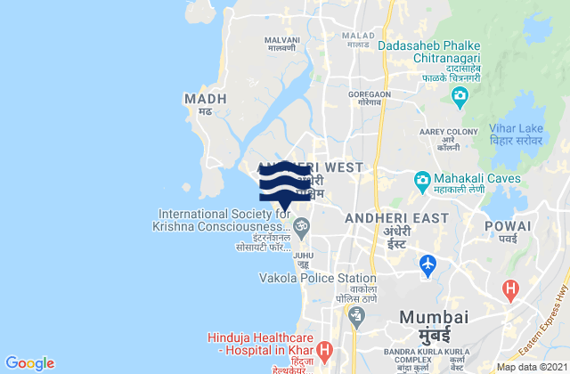 Carte des horaires des marées pour Mumbai Suburban, India