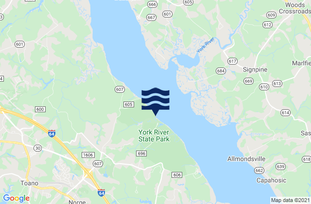 Carte des horaires des marées pour Mumfort Islands, York River, United States