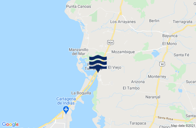 Carte des horaires des marées pour Municipio de Cartagena de Indias, Colombia