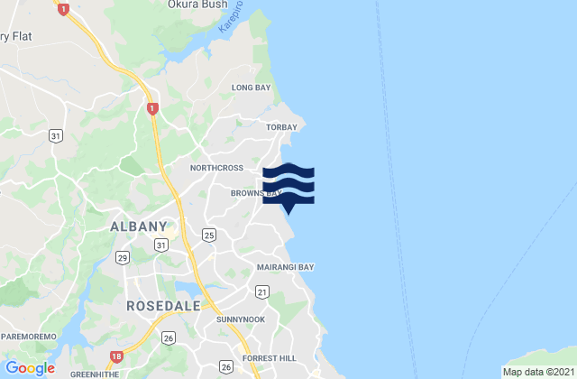 Carte des horaires des marées pour Murrays Bay, New Zealand
