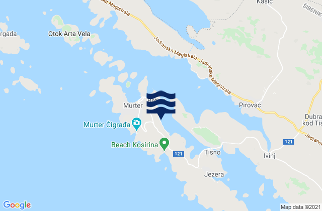 Carte des horaires des marées pour Murter-Kornati, Croatia