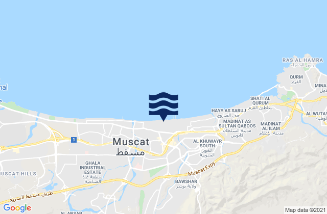 Carte des horaires des marées pour Muscat, Oman