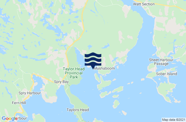 Carte des horaires des marées pour Mushaboom Harbour, Canada