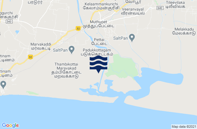 Carte des horaires des marées pour Muttupet, India