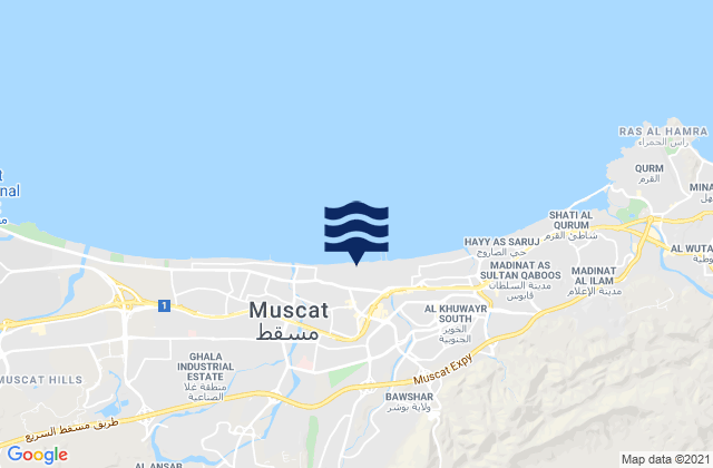 Carte des horaires des marées pour Muḩāfaz̧at Masqaţ, Oman