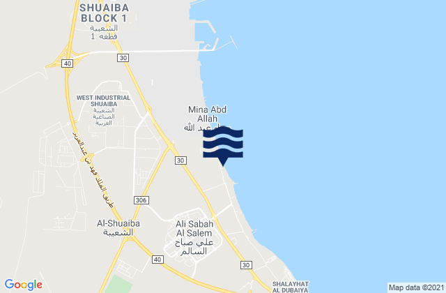 Carte des horaires des marées pour Muḩāfaz̧at al Aḩmadī, Kuwait
