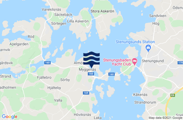 Carte des horaires des marées pour Myggenäs, Sweden