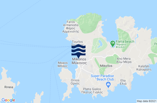 Carte des horaires des marées pour Mykonos, Greece