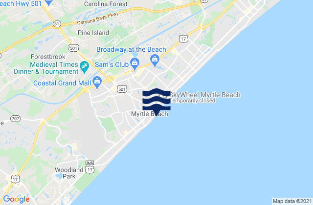 Carte des horaires des marées pour Myrtle Beach, United States