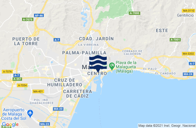 Carte des horaires des marées pour Málaga, Spain