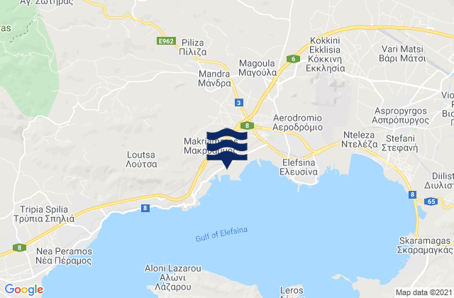 Carte des horaires des marées pour Mándra, Greece