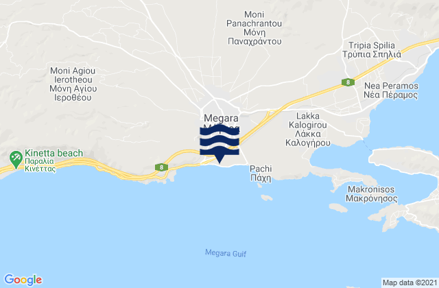 Carte des horaires des marées pour Mégara, Greece