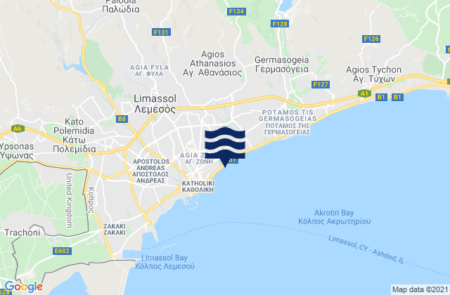 Carte des horaires des marées pour Mésa Geitoniá, Cyprus