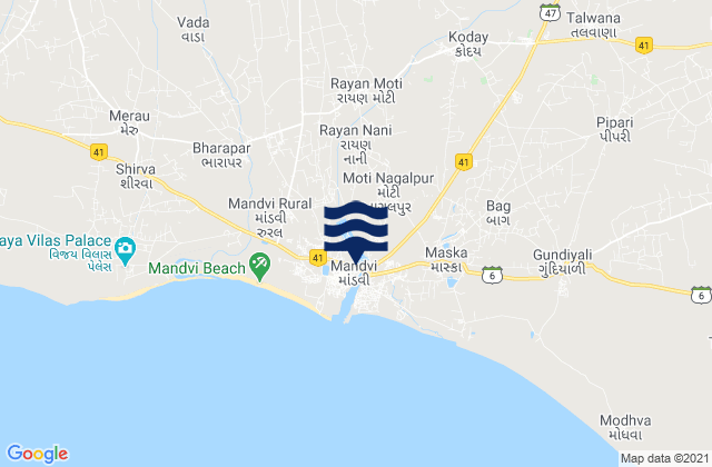 Carte des horaires des marées pour Māndvi, India