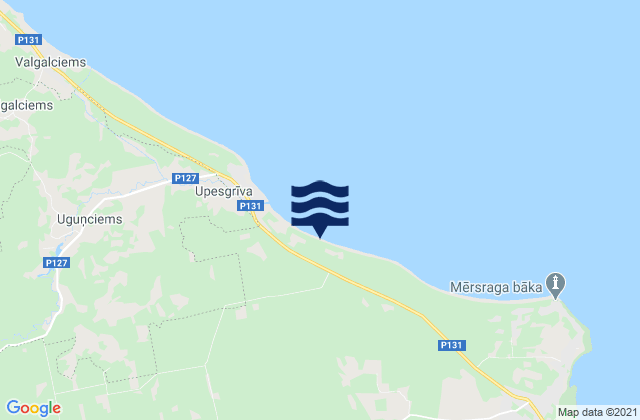 Carte des horaires des marées pour Mērsraga Novads, Latvia