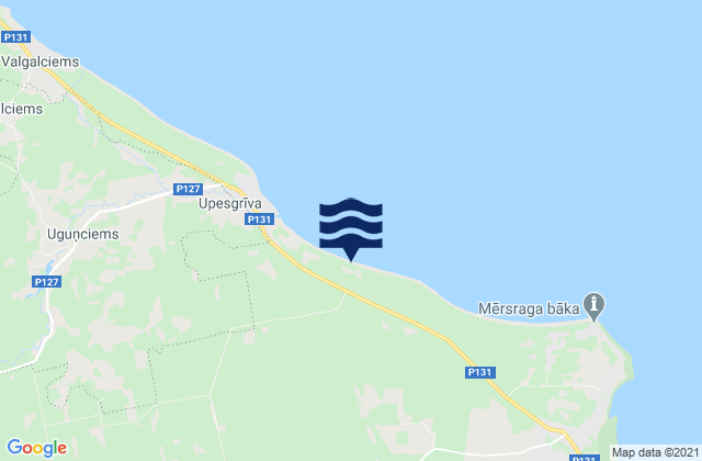 Carte des horaires des marées pour Mērsraga novads, Latvia